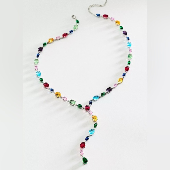 Anthropologie Jewelry - 🌈 Anthropologie Rainbow Stone Lariat Necklace in Silver